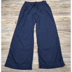 BRIGGS Women's L Wide Leg Linen Blend Pants Pull On Beach Coastal Minimalist